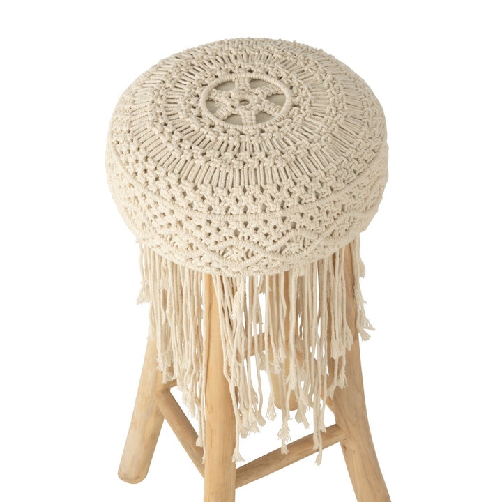 J-Line Barstoel Franjes Hout/Macrame Wit