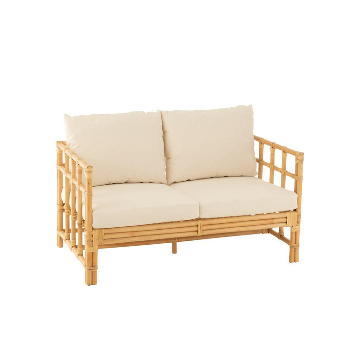 J-Line sofa Elise + kussen 2 Personen - rotan/textiel - naturel/wit - I Love Japandi