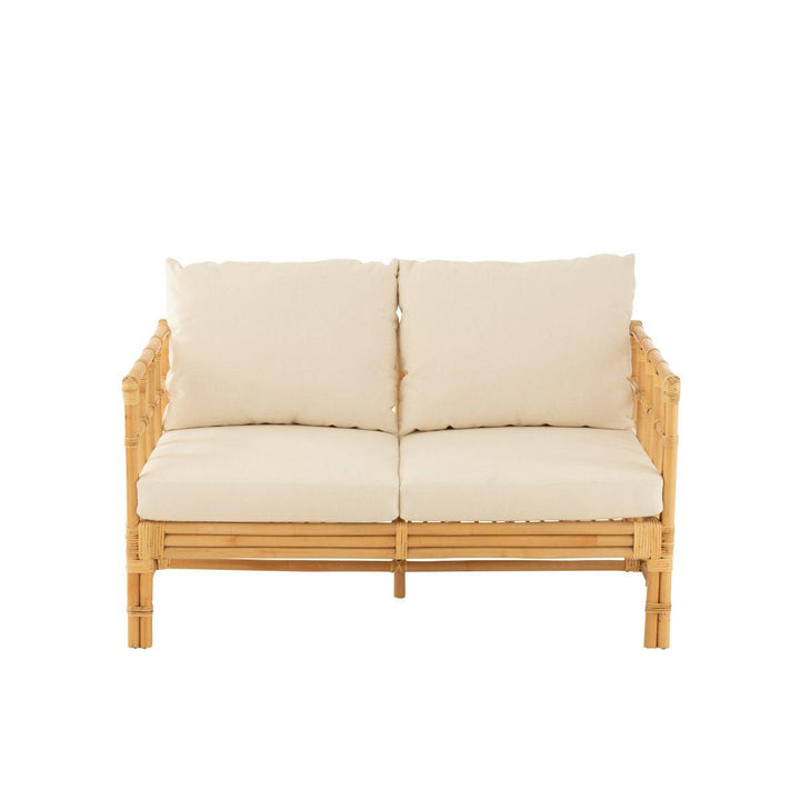 J-Line sofa Elise + kussen 2 Personen - rotan/textiel - naturel/wit - I Love Japandi