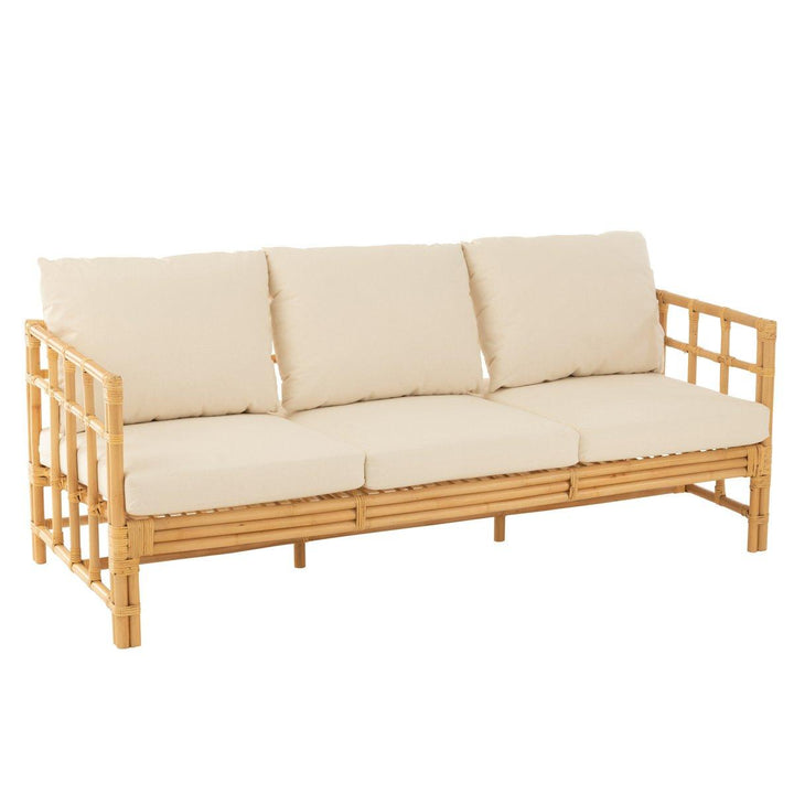 J-Line sofa Elise + kussen 3 Personen - rotan/textiel - naturel/wit - I Love Japandi