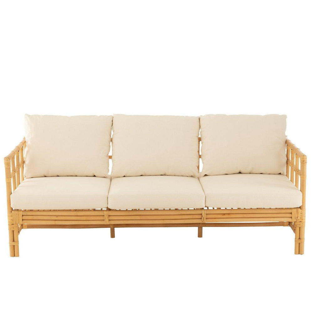 J-Line sofa Elise + kussen 3 Personen - rotan/textiel - naturel/wit - I Love Japandi