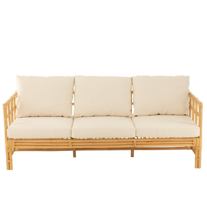 J-Line sofa Elise + kussen 3 Personen - rotan/textiel - naturel/wit - I Love Japandi